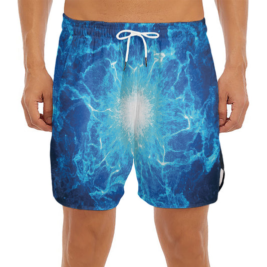 Blue Plasma Energy Print Men's Split Running Shorts