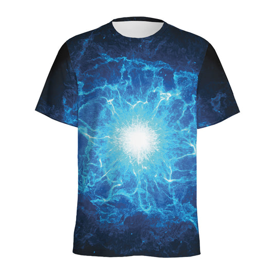 Blue Plasma Energy Print Men's Sports T-Shirt