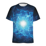 Blue Plasma Energy Print Men's Sports T-Shirt