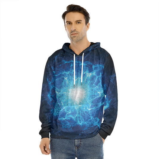 Blue Plasma Energy Print Men's Velvet Pullover Hoodie