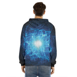 Blue Plasma Energy Print Men's Velvet Pullover Hoodie
