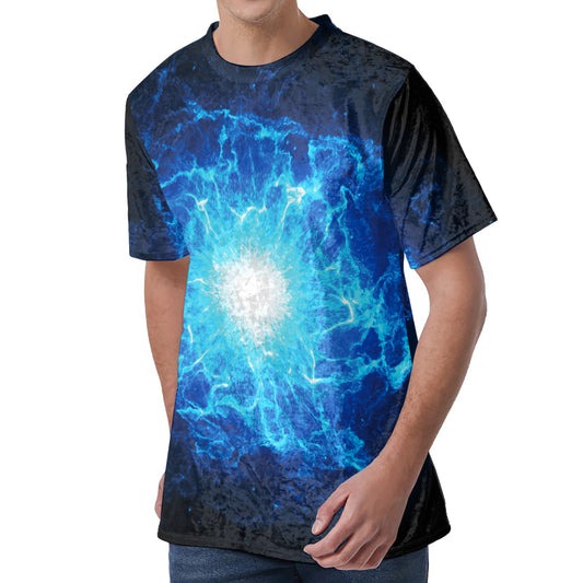 Blue Plasma Energy Print Men's Velvet T-Shirt