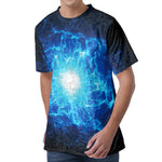 Blue Plasma Energy Print Men's Velvet T-Shirt