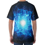 Blue Plasma Energy Print Men's Velvet T-Shirt