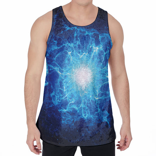 Blue Plasma Energy Print Men's Velvet Tank Top