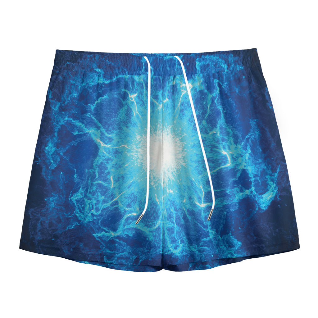 Blue Plasma Energy Print Mesh Shorts