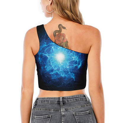 Blue Plasma Energy Print One Shoulder Crop Top