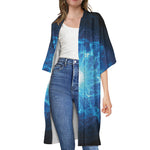 Blue Plasma Energy Print Open Front Beach Cover Up