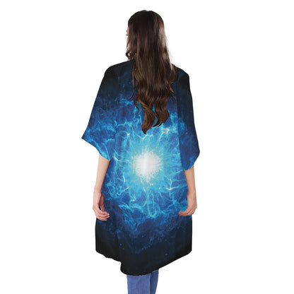 Blue Plasma Energy Print Open Front Beach Cover Up