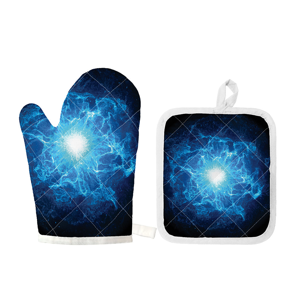 Blue Plasma Energy Print Oven Mitt And Pot Holder Set