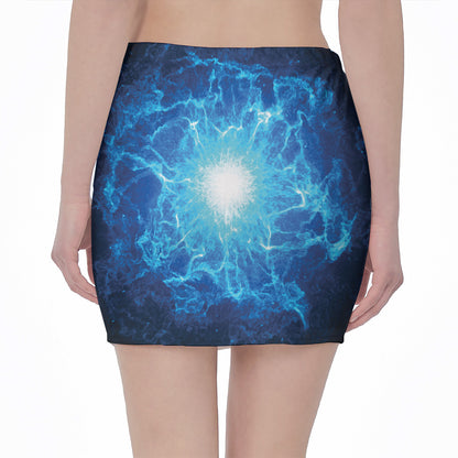 Blue Plasma Energy Print Pencil Mini Skirt