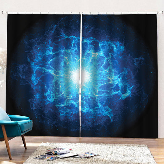 Blue Plasma Energy Print Pencil Pleat Curtains