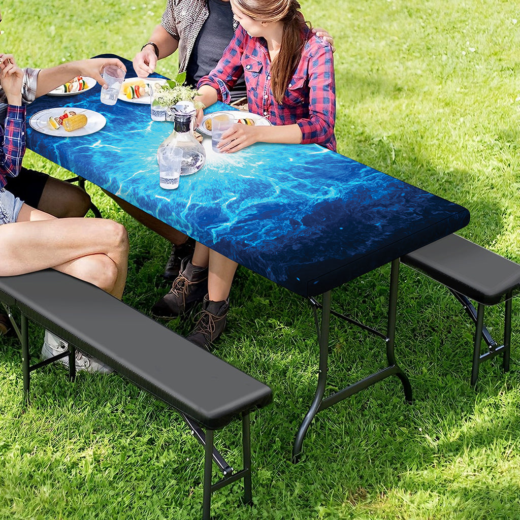 Blue Plasma Energy Print Picnic Table Cover
