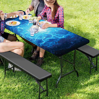 Blue Plasma Energy Print Picnic Table Cover