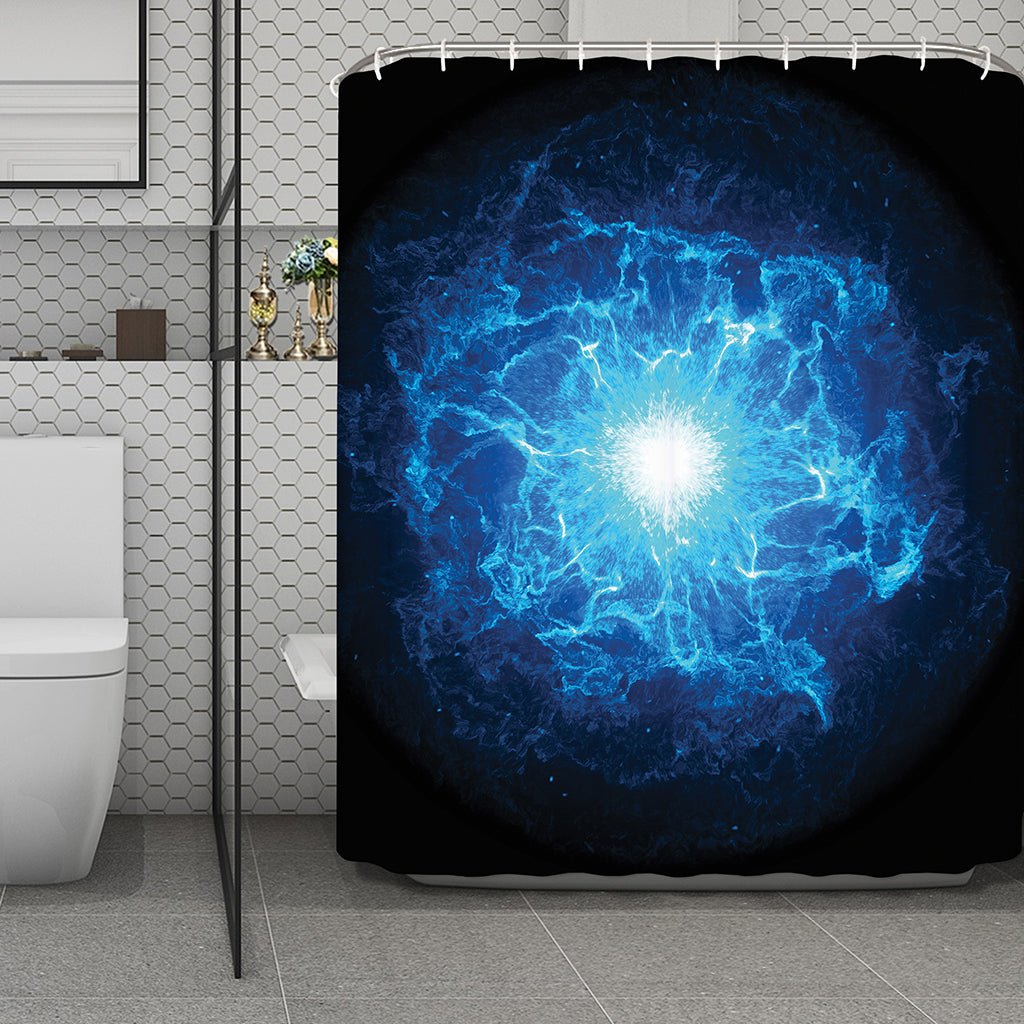 Blue Plasma Energy Print Polyester Shower Curtain