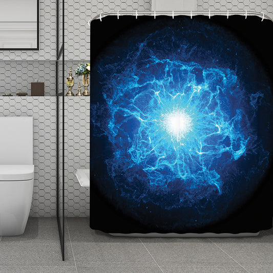 Blue Plasma Energy Print Polyester Shower Curtain