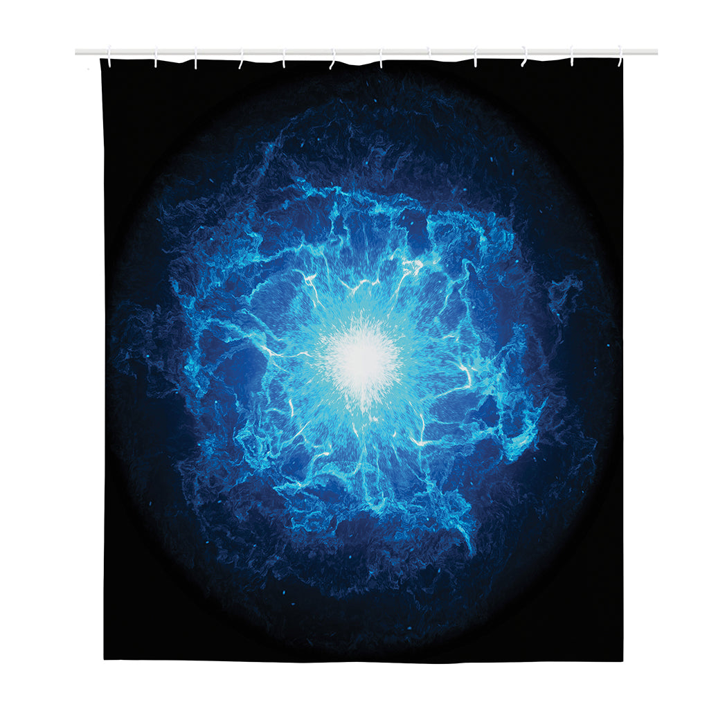 Blue Plasma Energy Print Polyester Shower Curtain