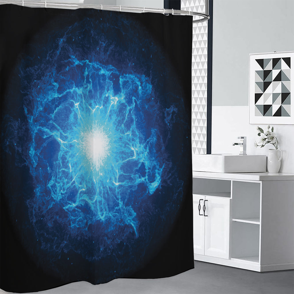 Blue Plasma Energy Print Premium Shower Curtain