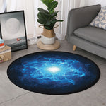 Blue Plasma Energy Print Round Rug