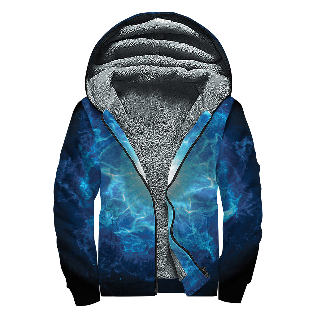 Blue Plasma Energy Print Sherpa Lined Zip Up Hoodie