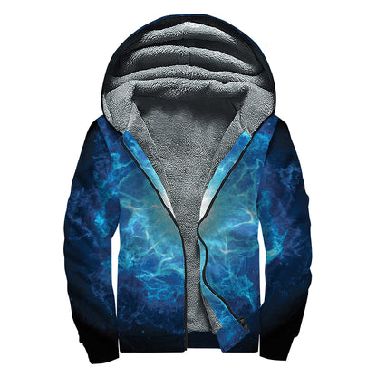 Blue Plasma Energy Print Sherpa Lined Zip Up Hoodie