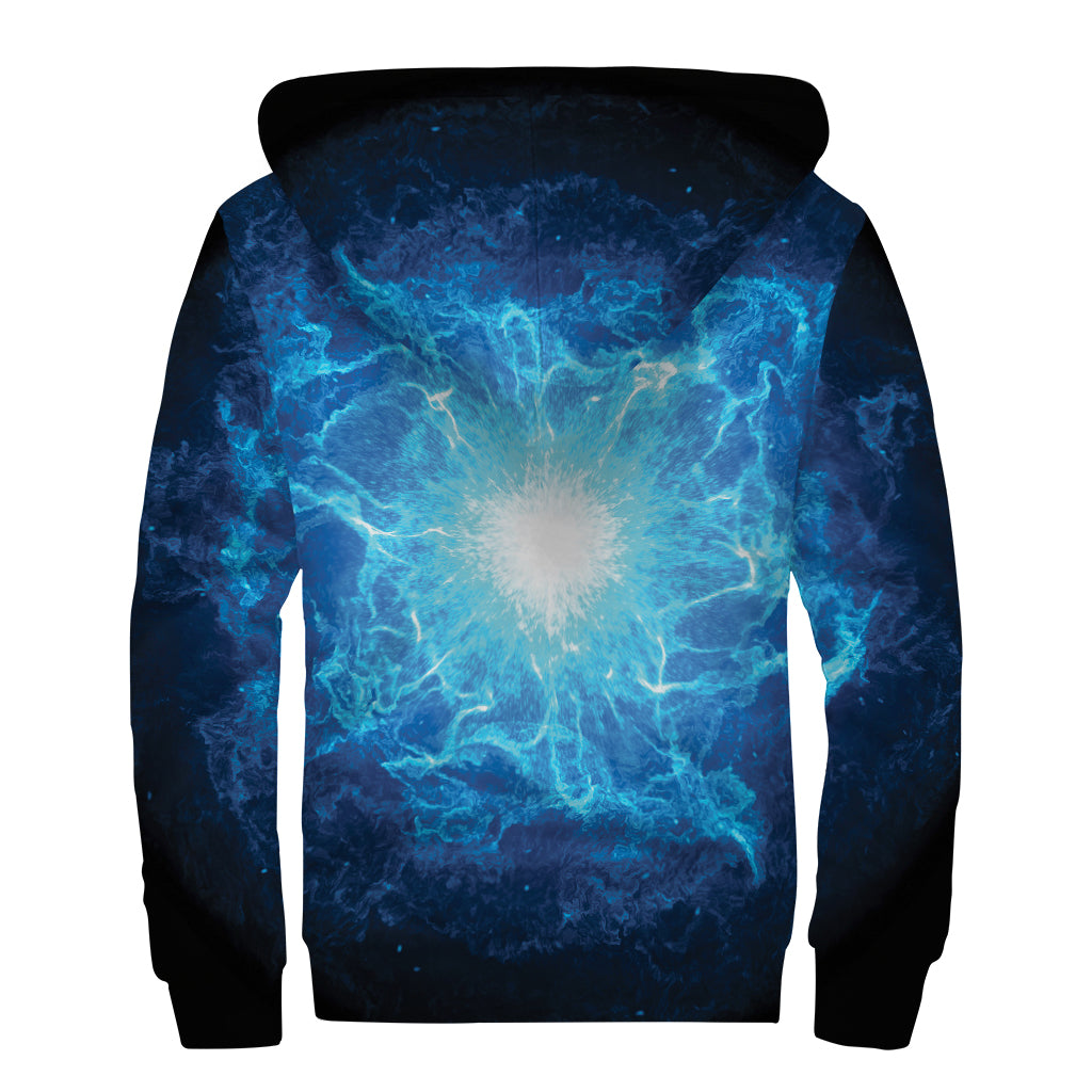 Blue Plasma Energy Print Sherpa Lined Zip Up Hoodie