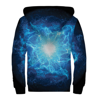 Blue Plasma Energy Print Sherpa Lined Zip Up Hoodie
