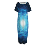 Blue Plasma Energy Print Short Sleeve Long Nightdress