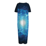 Blue Plasma Energy Print Short Sleeve Long Nightdress