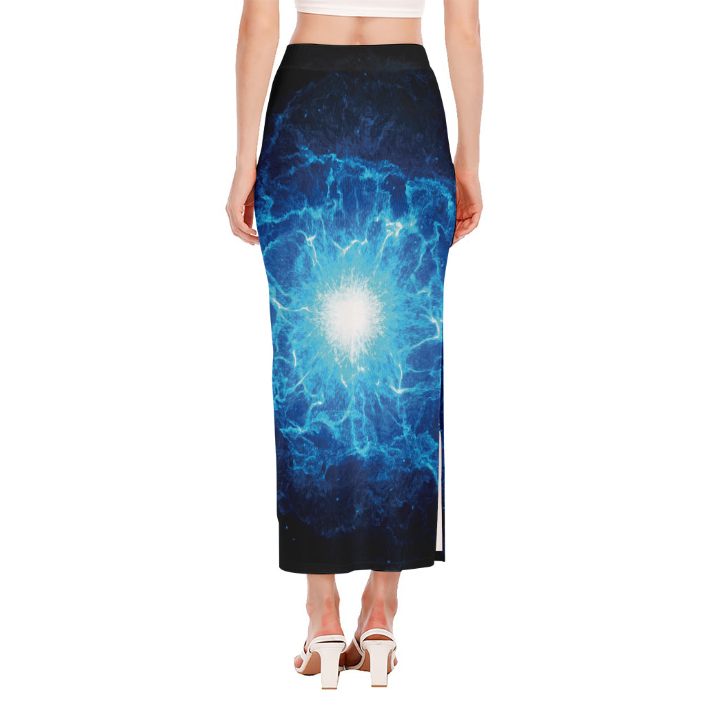 Blue Plasma Energy Print Side Slit Maxi Skirt