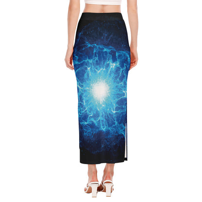Blue Plasma Energy Print Side Slit Maxi Skirt