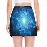 Blue Plasma Energy Print Side Slit Mini Skirt