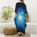 Blue Plasma Energy Print Silk V-Neck Kaftan Dress