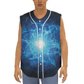 Blue Plasma Energy Print Sleeveless Baseball Jersey
