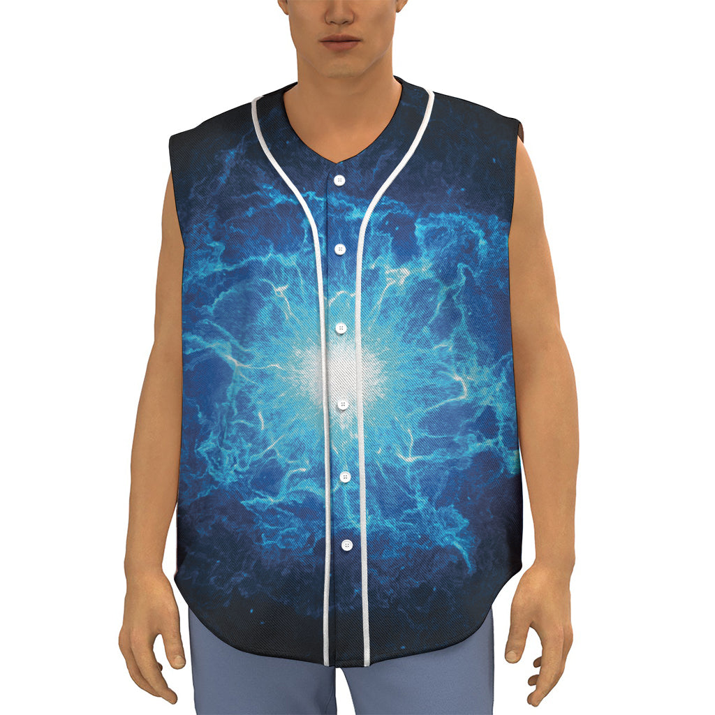 Blue Plasma Energy Print Sleeveless Baseball Jersey