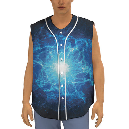Blue Plasma Energy Print Sleeveless Baseball Jersey