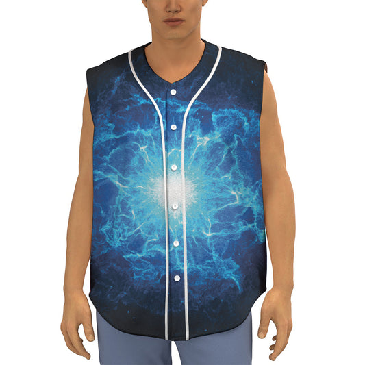 Blue Plasma Energy Print Sleeveless Baseball Jersey