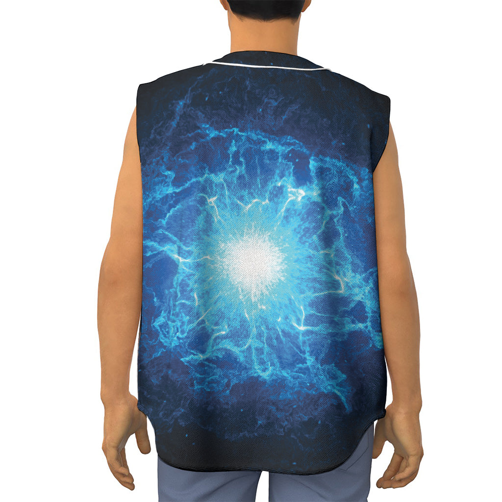 Blue Plasma Energy Print Sleeveless Baseball Jersey