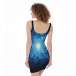 Blue Plasma Energy Print Sleeveless Bodycon Dress