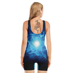 Blue Plasma Energy Print Sleeveless One Piece Swimsuit