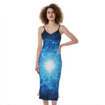 Blue Plasma Energy Print Slim Fit Midi Cami Dress
