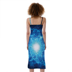 Blue Plasma Energy Print Slim Fit Midi Cami Dress