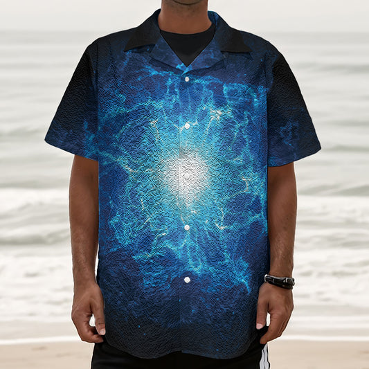 Blue Plasma Energy Print Textured Short Sleeve Shirt