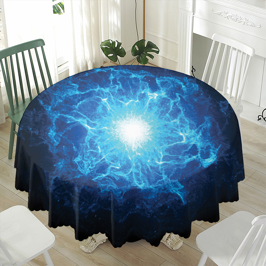 Blue Plasma Energy Print Waterproof Round Tablecloth