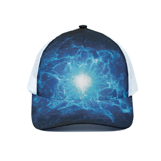 Blue Plasma Energy Print White Mesh Trucker Cap