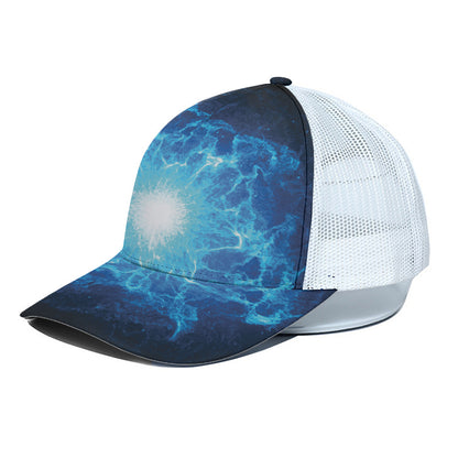 Blue Plasma Energy Print White Mesh Trucker Cap
