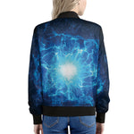 Blue Plasma Energy Print Women's Bomber Jacket