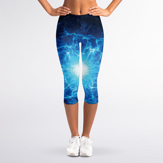 Blue Plasma Energy Print Women's Capri Leggings