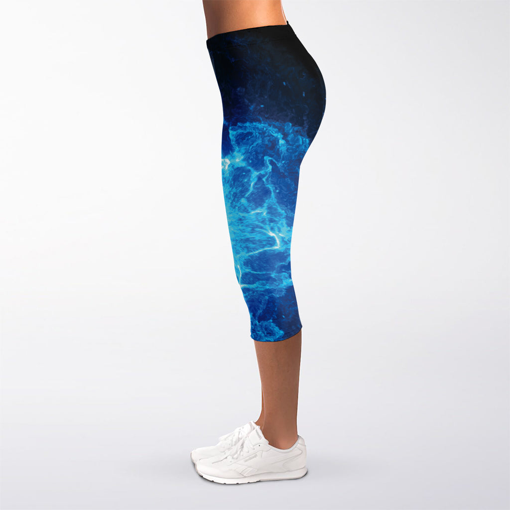 Blue Plasma Energy Print Women's Capri Leggings