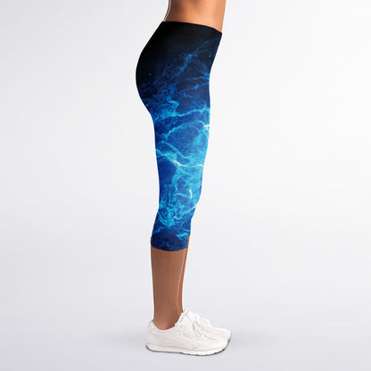 Blue Plasma Energy Print Women's Capri Leggings